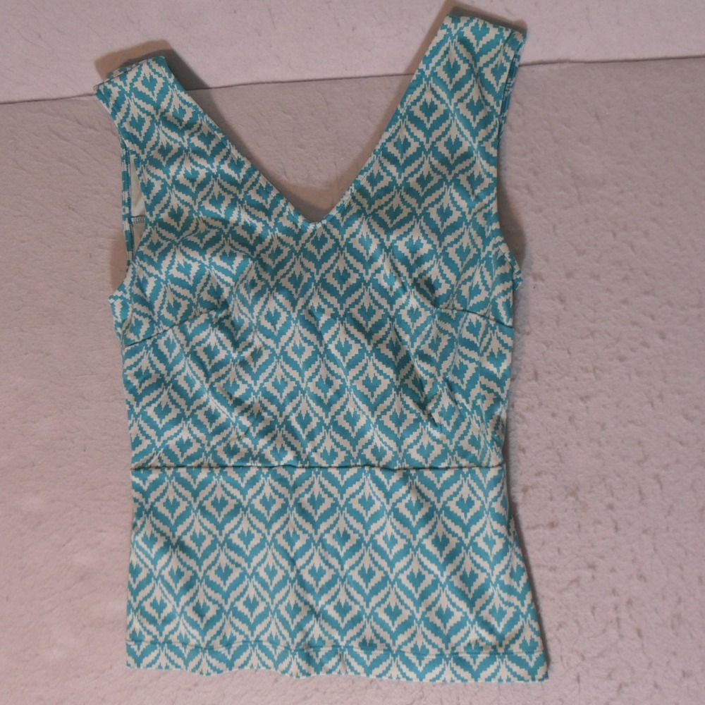 New York & Company Women Tank Top M Turquoise Ikat Boho Coquette Feminine Cutout